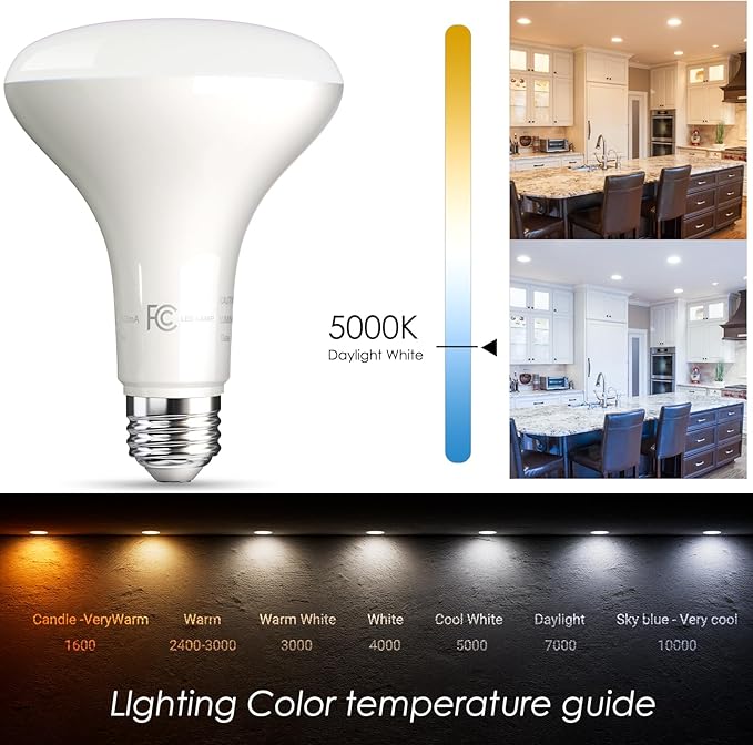 VOLIVO LED Flood Light Bulb 12 Pack, Recessed Ceiling Bulb, BR30, 65W Equivalent Efficient 9W, Dimmable, E26, Daylight White 5000K, 800 Lumens, 80CRI, Ceiling Light for Kitchen, Living Room