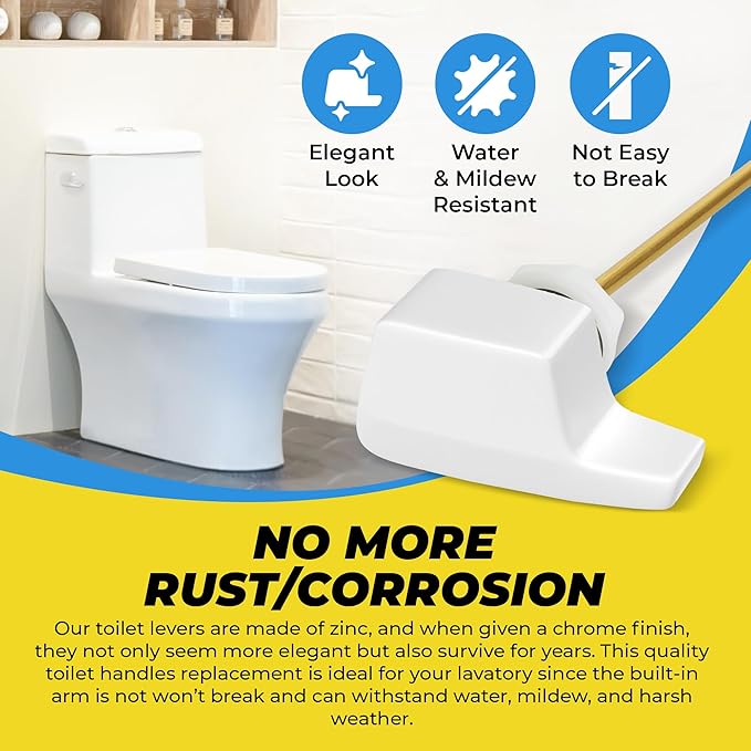 Qualihome Universal Side Mount Toilet Handle Tank Flush Lever - Modern Durable Toilet Bowl Handles Side Mount - Also Replaces Eljer Toilet Handle & THU004-CP Toto Toilet Handle Replacement (White)