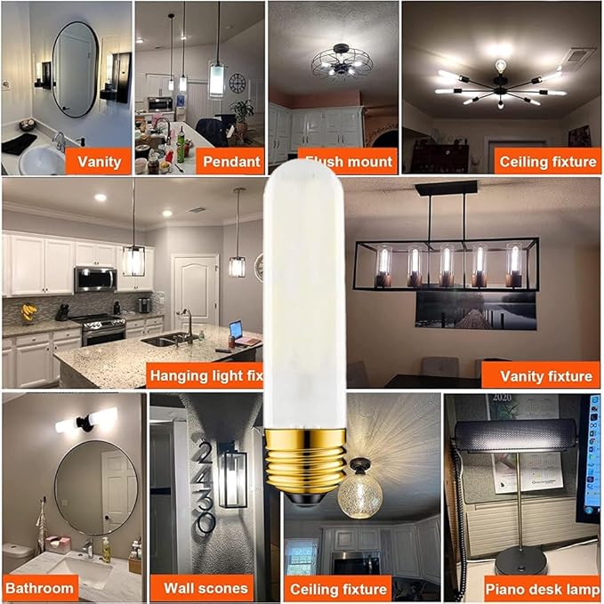 40 Watt T10 Clear Tubular Incandescent Light Bulb, Vintage Style Showcase Bulb,Showcase lamp, 2700K Soft White, E26 Medium Base, 280 Lumens (Misty White)