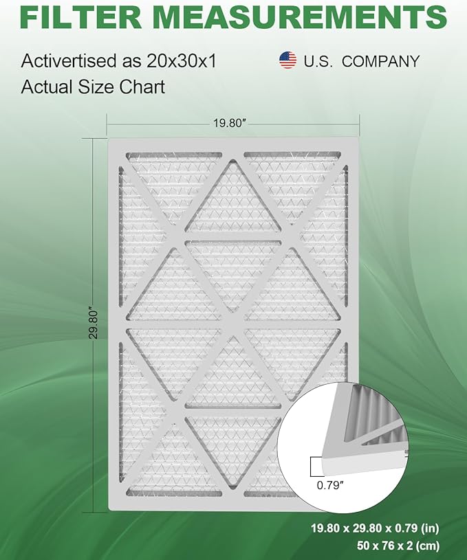 20x30x1 Air Filter 6 Pack, Durable MERV 8 Pleated Home HVAC AC Furnace Filters, Lightweight Compact Air Conditioner Filter Replacement