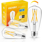 Hizashi Edison Bulb 60 Watt LED, 2700K Dimmable LED Light Bulbs E26 Base, ST19 Vintage Light Bulbs Soft Warm White, 95+CRI, UL Listed,700 Lumens 6W, Clear Glass, Pack of 3