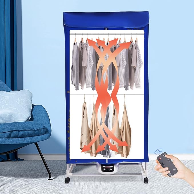 New Generation Electric Clothes Drying,2 Layers-Clothes Dryer Portable Travel Dryer Machine,30kg Indoor Wet Laundry Warm Air Drying,Timing Function/Intelligent Remote Control Design.