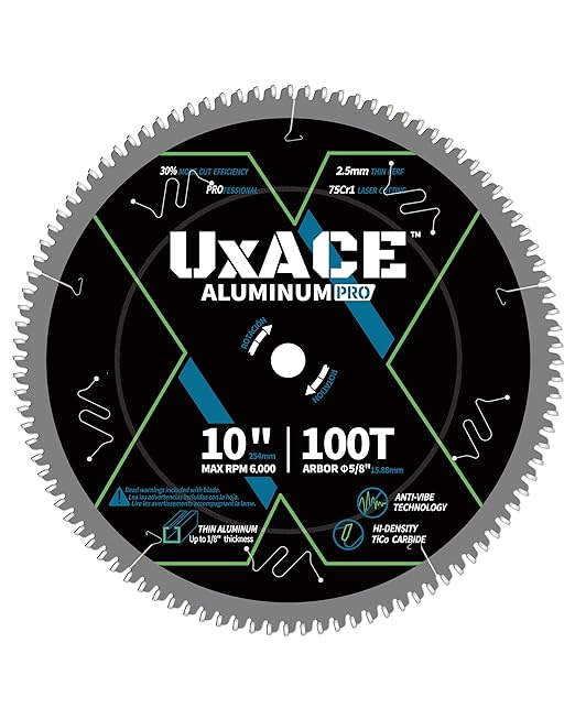 10-Inch 100-Tooth Circular Saw Blade, 5/8-Inch Arbor, Aluminum, Non-Ferrous Metal Cutting Blade, Carbide Tip, Thin Kerf, for Thin Aluminum, Plastic, Composite