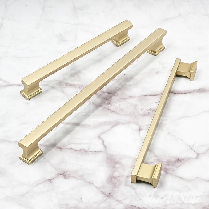Alzassbg 10 Pack Matt Gold Cabinet Pulls, 6-1/4 Inch(160mm) Hole Centers Kitchen Cabinet Handles for Cabinets and Drawers AL3061MGP