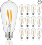 Depuley LED Light Bulbs E26: Chandeleir Lights Bulb 6W Equivalent 60W - Edison Vintage Bulbs Warmlight 2700K ST58 Clear Glass Bulb 800LM 80+CRI Non-Dimmable 12-Pack