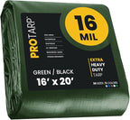 PROTARP Extra Heavy Duty 16 Mil Tarp Cover, Waterproof, UV Resistant, Rip and Tear Proof, Poly Tarpaulin with Reinforced Edges for Roof, Camping, Patio, Pool, Boat. (Green/Black 16′ X 20′)