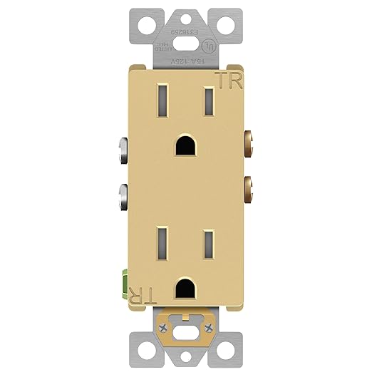 ENERLITES, Gold Elite Series Decorator Receptacle Outlet Child Safe Tamper-Resistant, Self-Grounding, 2-Pole, Residential Grade, 15A 125V, UL Listed, 61501-TR-GD