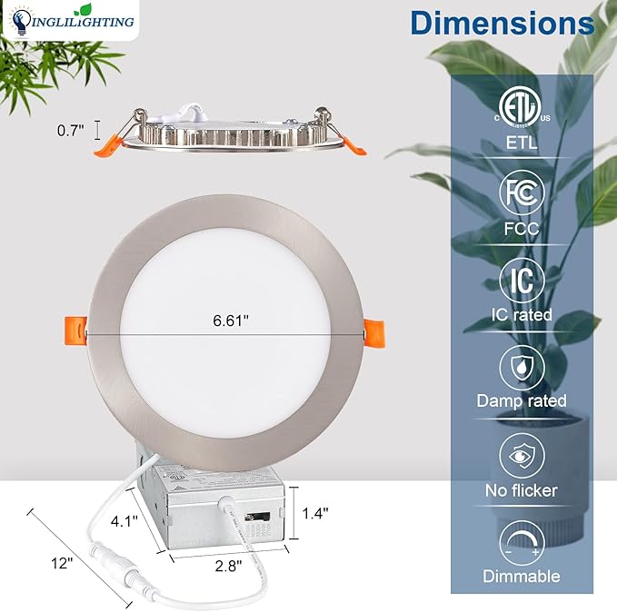 DLLT LED Recessed Ceiling Light: 24 Pack 6 Inch Brushed Nickel Recessed Lighting