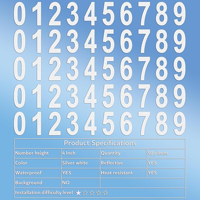 Mailbox Numbers Sticker - Reflective, Self Adhesive Numbers for Outside, Durable & Easy to Apply (White, 4 Inch)