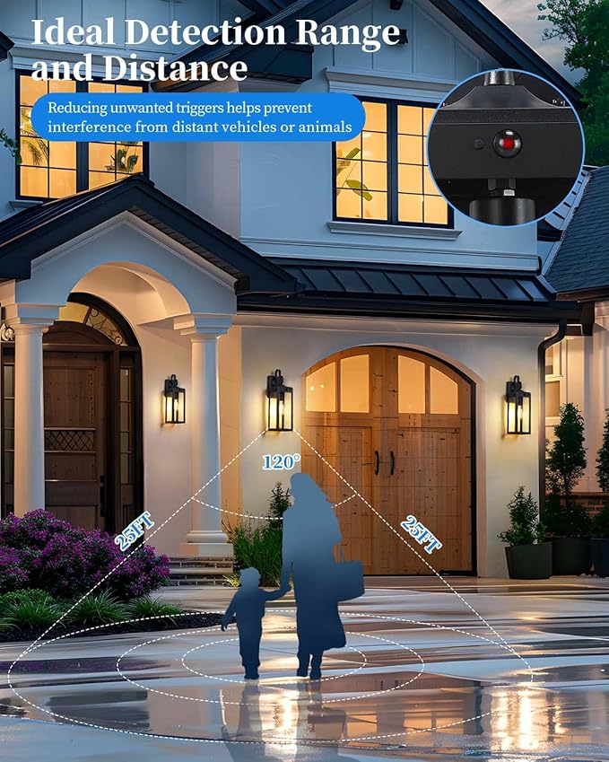 18'' Large Motion Sensor Outdoor Lights 2 Packs, Dusk to Dawn Exterior Lighting Fixtures, Modern Black Outdoor Sconces Porch Light for House, Outside Farmhouse Wall Lanterns for Front Door, Garage