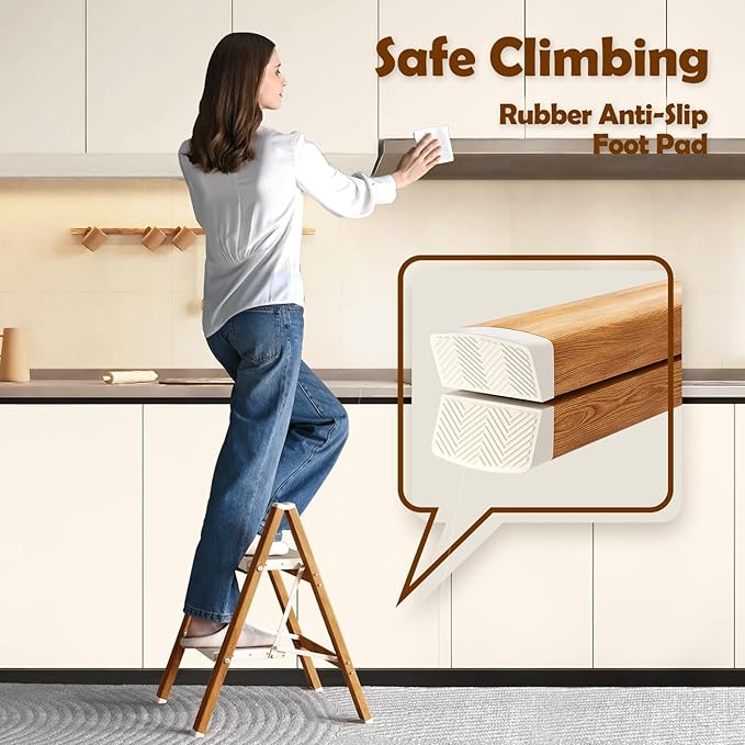 Taranta 2 Step Ladder,Aluminum Lightweight Folding 2 Step Stool with Anti-Slip Wide Pedal, 330lbs Capacity Step Ladder for Household,Kitchen,Office - White Woodgrain