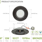 ASD 6 Inch Retrofit LED Recessed Lighting | Metal Trim Bronze 12W 1078LM 120V 2700K-5000K Adjustable Ceiling Downlights | Triac Dimmable Wet Rated Room Can Lights, ETL Energy Star, 6 Pack