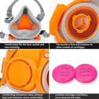 RANKSING Respirator Mask with Filters and Glasses to Against Dust Gases Fumes in Painting Spraying Sanding Orange/Pink