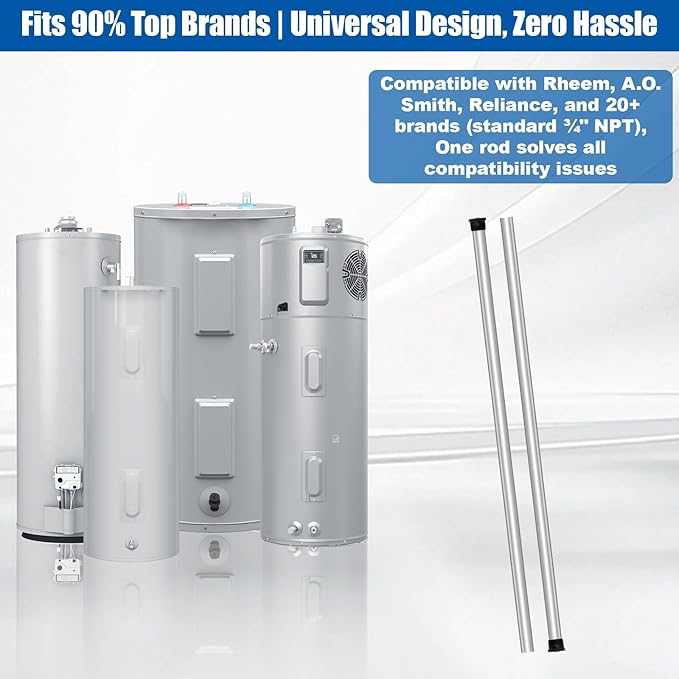 Magnesium Anode Rod 44" for Hot Water Heater,Compatible with Rheemm A.O. Smithh Giantt,Reliancee Richmondd,Hex Head 3/4" NPT x 44" Corroation Protect Anode Rod for Home Water Tank(Pack of 2)