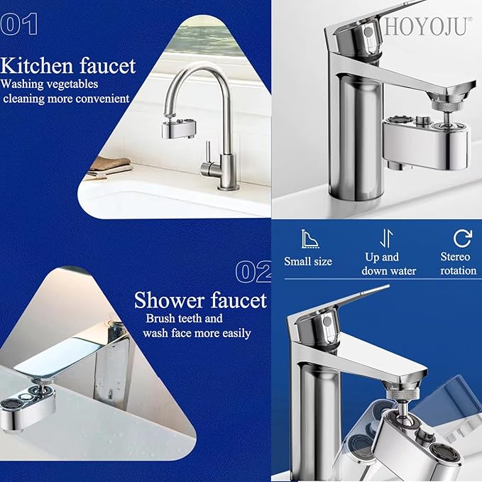 Splash Protector 1080°Universal Rotation Female Faucet Aerator with Up and Down Water Outlet for Dual-function,Universal Bathroom Rotatable Tap Nozzle Kitchen Sink Aerator Chrome Finished