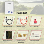 CAMPLUX First F10 Tankless Water Heater with 3-Level Adjustable & Foldable Handle, 2.64GPM, Screw-Free Design, 68,000 BTU Outdoor Portable Propane Water Heater for Camping, LED Digital Display, White