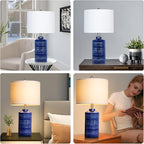 24.5" Navy Blue Table Lamp Modern Bedside Ceramic Lamps for Living Room 3-Way Dimmable Entryway Nightstand Farmhouse Lamp for Home Office Bedroom, Bulb Included