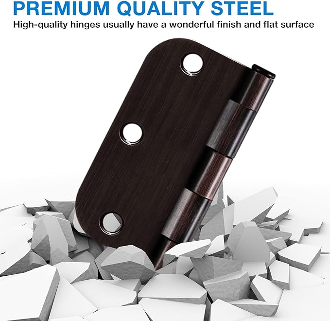 12 Pack Oil Rubbed Bronze Door Hinges 3.5" x 3 1/2 Inch Black Brushed Interior Hinge Rounded 5/8" Radius Corner 3 ½"Iron Residential Standard Bedroom Bifold Single Double Doors Hardware Kit