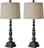 Oneach 27.75” Vintage Farmhouse USB A+C Table Lamps Set of 2 for Living Room Bedroom Traditional Bedside Nightstand Lamp Retro Resin Lamps Linen Shade Nightstand Home Office Antique Black Accent