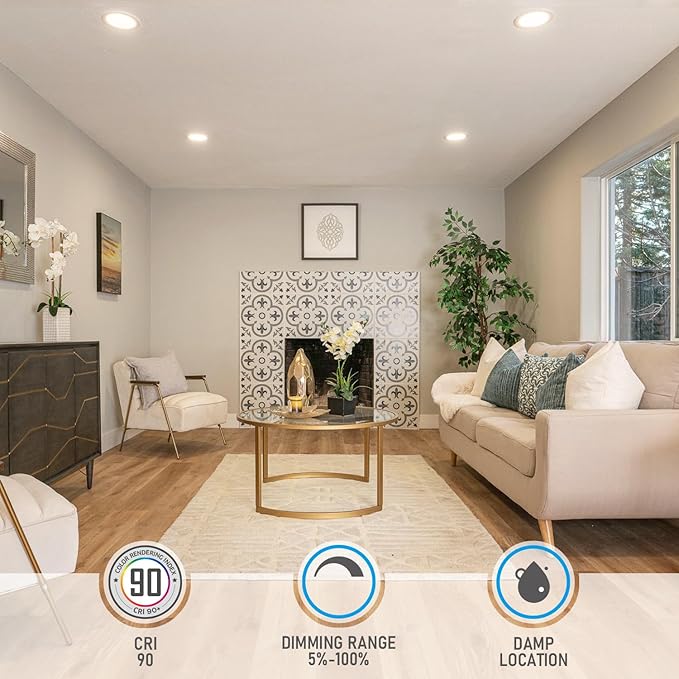 TORCHSTAR 6 Inch Slim LED Recessed Lighting with Junction Box, CRI90 Aluminum Dimmable 12W Ultra-Thin Recessed Light, 4000K Cool White, 1100LM Basic Series LED Downlight, ETL & ES & FCC, Pack of 6