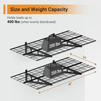 2x4 ft Garage Shelving, 2-Pack Wall-Mounted Shelves for Garage, Kitchen, Pantry Storage, 400 lbs Total Load Capacity Wall Shelving, Black