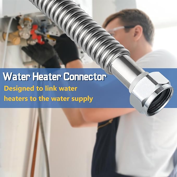 6-Pack GUOFIS Corrugated Flexible Stainless Steel Water Heater Connector,3/4" FIP x 3/4" FIP Hose for Water Heater/Water Softener(24-Inch)(HOSE040-6Pack)