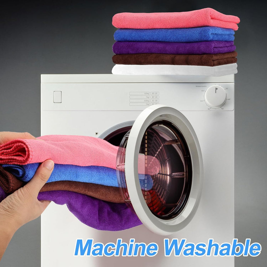 HARFINGTON 6 Pack Microfiber Cleaning Cloth, 28" x 12" Multi-Functional Cleaning Towels Reusable Absorbent Rags for Car Wash Kitchen Household Window Clean, Sapphire Blue