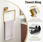 TNOMS 5-Piece Towel Bar Set Brushed Gold Bathroom Hardware Accessories Set Includes Upgraded Double Base Toilet Paper Holder,Modern Square Towel Holder Set Stainless Steel Wall Mount 23.6 Inch