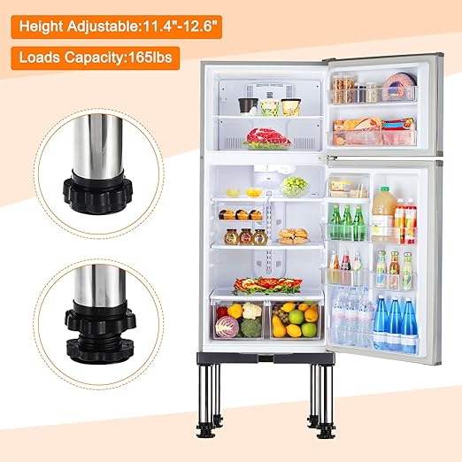 PATIKIL Mini Fridge Stand, 4 Strong Feet Laundry Stand Base Multi-Functional Adjustable Base Tray Anti-Vibration for Refrigerator Washing Machine Dryer Dishwasher AC, 11.4"-12.6" Height