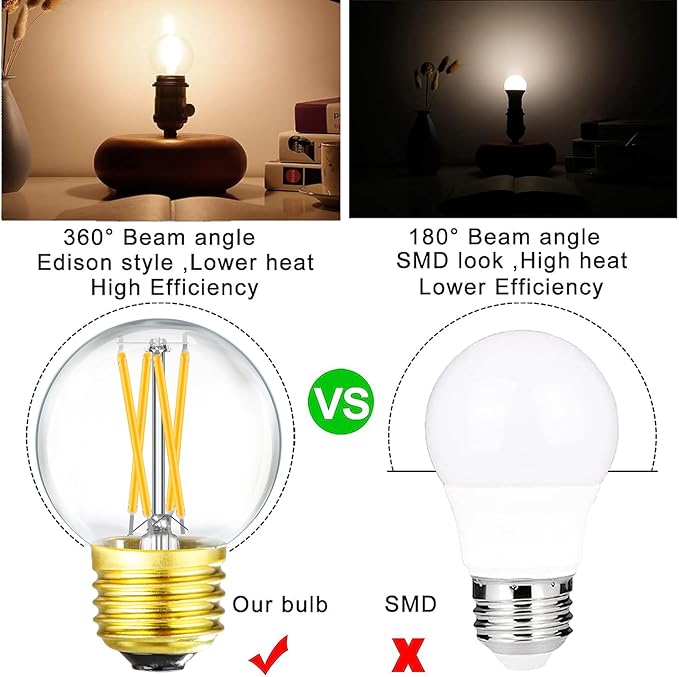 Leools Dimmable Wall sconces Edison Bulb G16.5 4W Equal 40 watt AC120V Clear Glass Soft White 3000K E26 Light Bulb for Pendant,Chandeliers,Vanity, 400lm 6Pack
