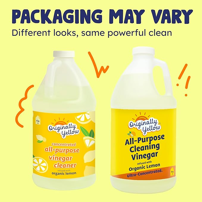 Originally Yellow Lemon Distilled White Vinegar For Cleaning Purpose | USA Made All Purpose Cleaner | Use as Glass, Kitchen & Floor Cleaner | Plant Derived Cleaning Vinegar Gallon in 2 pack | 128 Oz