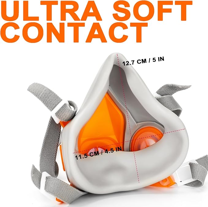 RANKSING Respirator Mask with Filters and Glasses to Against Dust Gases Fumes in Painting Spraying Sanding Orange/Pink