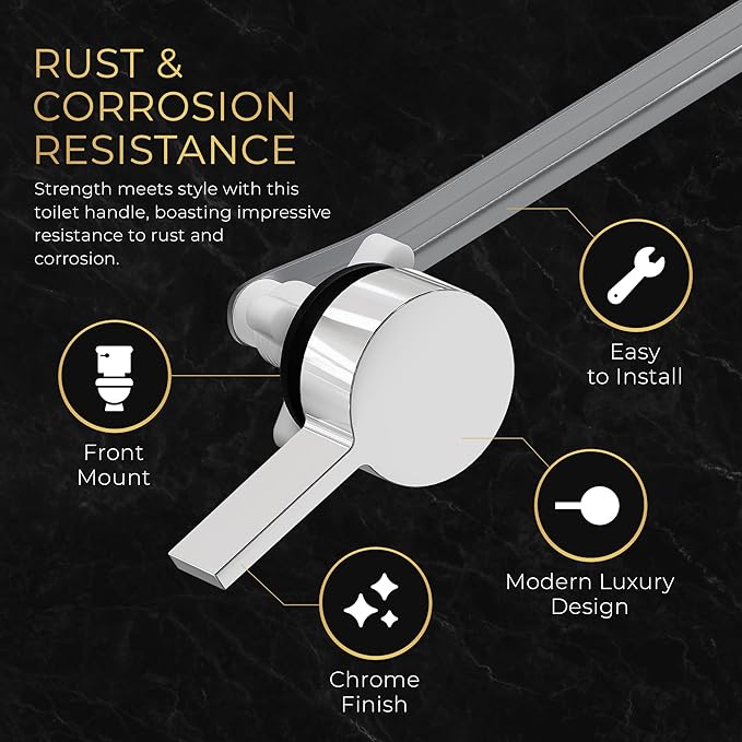 RAVINE Premium Modern Luxury Universal Toilet Handle Replacement, Majestic Collection. Toilet Lever Replacement, Easy Install (Chrome, Front Mount)