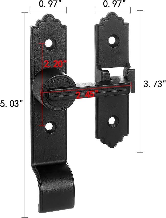2 Packs 180 Degree Black Barn Door Lock, Flip Gate Latch with Handle, Heavy Sliding Door Latches, Door Security Sliding Latch Lock for Cabinets, Bathroom, Garden, Window, Garage