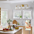 Brass Gold Bathroom Light Fixtures 4-ights Vanity Lights with Milky White Frosted Glass Shade Bathroom Vanity Light 30.7 inch Wall Sconce Lighting Bath(Exclude E26 Bulb)