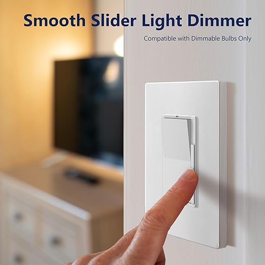 LIDER Dimmer Paddle Switch for Dimmable 300W LED/CFL Lights, 1-Pole or 3-Way, 120 V, Modern Upgrade, UL Listed, Wall Plate Included, White, 6 Pack