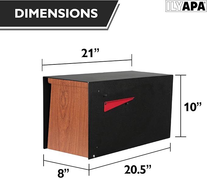 Ilyapa Modern Mailbox for Post Mount - Black Powder Coated Metal Mailbox with Ash Wood Door - Waterproof for Parcels, Recessed Magnetic Close Door
