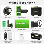 Huepar 16 Lines Self Leveling Laser Level 4x360° Cross Line Laser with Receiver -LCD Screen, 4D Bluetooth Green Beam Tiling Floor Laser Tool, 360° Horizontal/Vertical Laser Kit -Remote Control S04-5RG