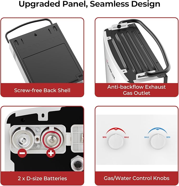 CAMPLUX Tankless Water Heater Outdoor, 1.32 GPM Portable Propane Camping Water Heater, 5L, AY132, White