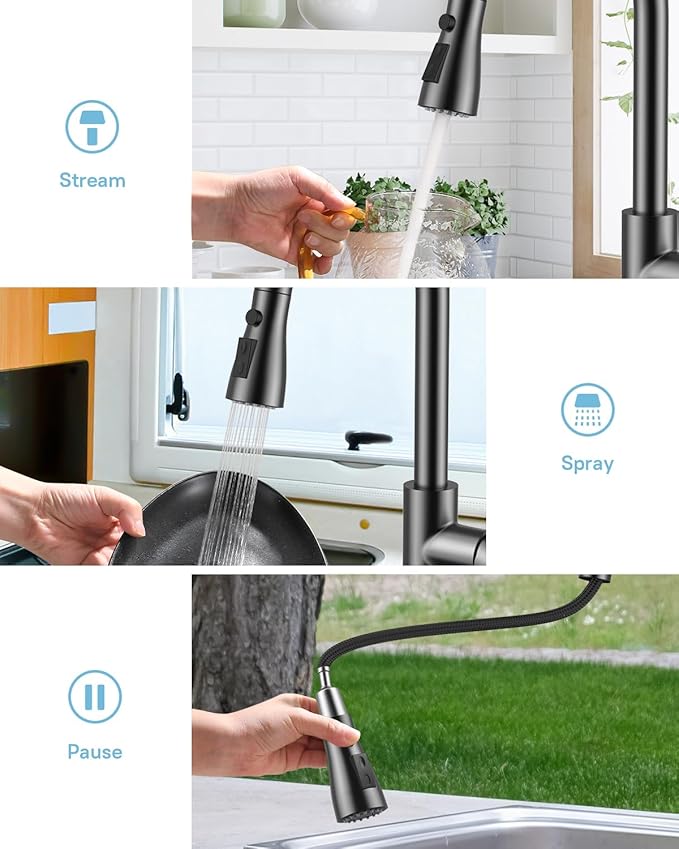 WEWE Kitchen Faucets with Pull Down Sprayer, Stainless Steel Single Handle 1 Hole for Family Kitchen Commercial Camper Laundry Rv Bar, Matte Gray