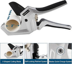 Ratcheting PVC Pipe Cutter - Cuts Up to 3" OD (2" Sch 40/80 Pipe) | SKD5 Steel Blade for Smooth Burr-Free Cut | Professional Plumbing Tools for DIY, Gardening(Silver Gray,75MM)