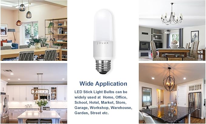 Jolux LED Stick Light Bulbs, Enclosed Fixture Rated,60W Equivalent, 6500K True White, 800 Lumen,Medium Screw Base E26 led Bulbs,Non-Dimmable,6 Count (Pack of 1)…