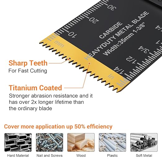 PECHAM 11PCS Titanium Oscillating Saw Blades, Universal Oscillating Multitool Blades Metal Cutting Quick Release for Hard Material Metal Nails Wood Plastic fit Dewalt Rockwell Milwaukee Makita Bosch