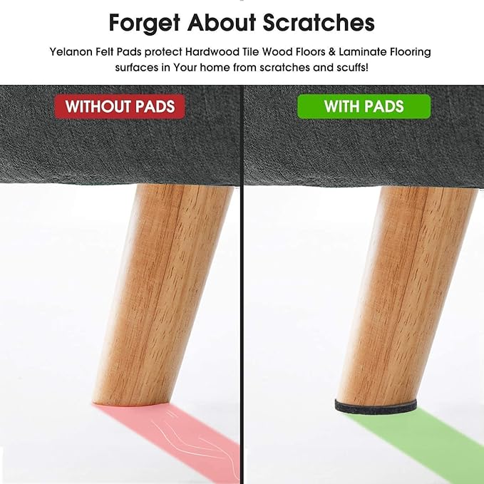 Yelanon Felt Furniture Pads for Hardwood Floors -216 Pcs Premium Felt Pads for Chair Legs, Floor Protectors for Furniture, Black