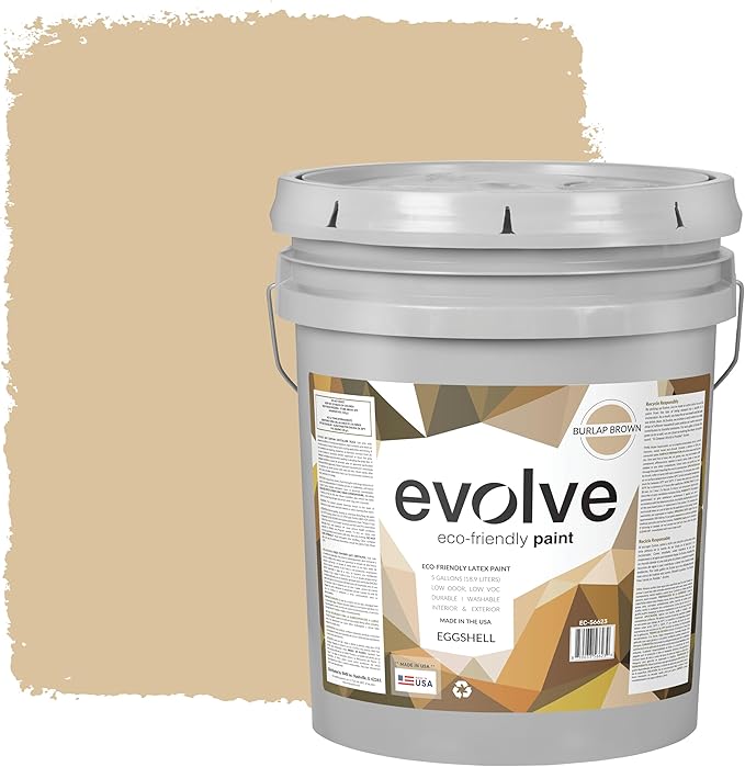 EVOLVE Paint & Primer: Environment-friendly, Low Sheen with One-coat Coverage for Interior & Exterior surfaces (Burlap Brown, 5-Gallon)