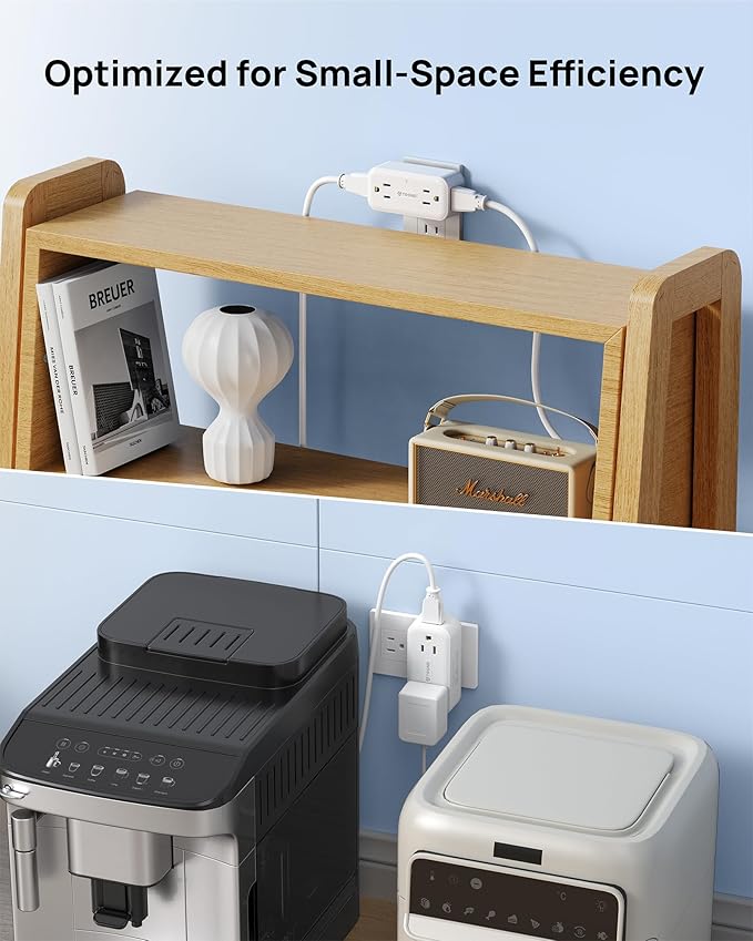 TROND 360 Rotating Outlet Extender 2 Pack, 4 AC Plug Adapter, 900 Joules Surge Protection, 3 Way Charging Station, Multi Plug Wall Outlet for Home Office Travel Dorm Essentials, White