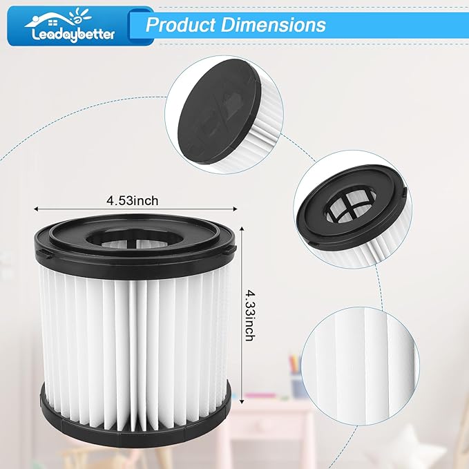 Leadaybetter 2 Pack Filter Replacement for Ryobi 18V ONE+ Wet/Dry Vacuum PCL733, PCL734, P3240, Also Compatible with HART 20-Volt 2-Gallon Wet/Dry Vac HPWD01B, Replace Part# A32VC05, A32RF08