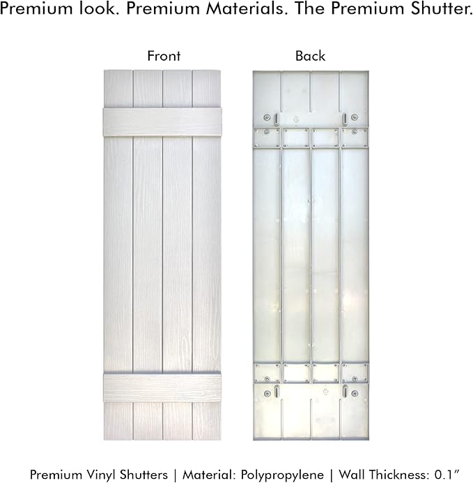 Board & Batten Vinyl Shutters (1 Pair) | 14.5"x47" (4-Board) - Dover White/Paintable | Exterior Window Shutters | Includes Mounting Hardware | Simple Installation | Made in USA