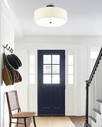 Semi Flush Mount Ceiling Lights, 4-Light 18" Matte Black Ceiling Light Fixture with White Pleated Fabric Shade, Drum Lamp for Nursery Hallway Bedroom Kitchen, AD-25036-4SF-BK