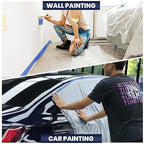 ADHES Painters Plastic with Tape, 102 inch x 90 feet x 3 Rolls Painters Tape with Plastic Attached, Pre Taped Masking Film for Automotive Painting Covering